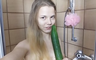 TINY 18yo SKINNY TEEN FUCKED CUCUMBER! BIG CLIT Small Tits
