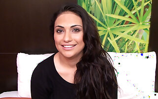 Brunette D cup teen sucks a fat cock POV style